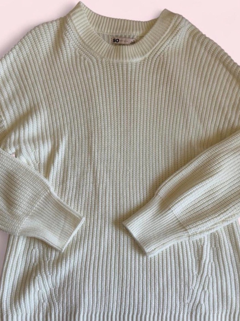 SO Cream Ribbed Crew Sweater